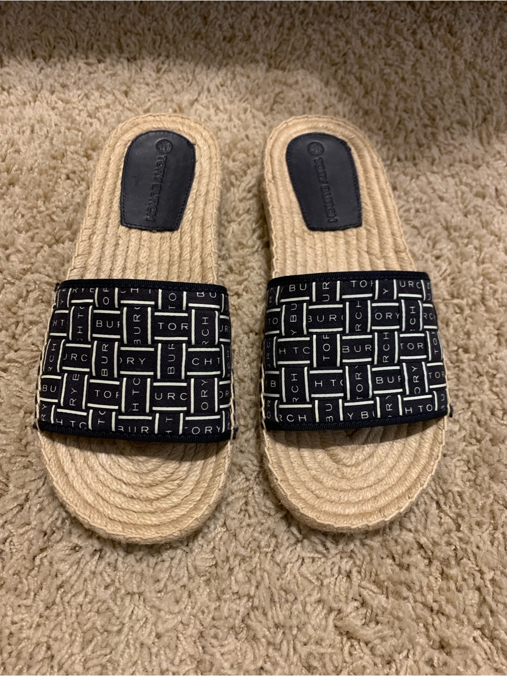 Tory Burch Navy Logo Espadrille Slide - Picture 2 of 5
